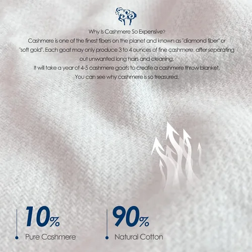 Vista 3 de Style Quarters - Manta de cama de cachemira, tamaño individual, color beige, 10% cachemira, 90% algodón, cálida, lujosa, acogedora, suave, cómoda