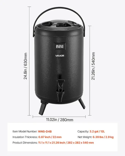 Vista 6 de VEVOR Dispensador de bebidas aislado, servidor térmico de bebidas de acero inoxidable de 3.2 galones/12L con espiga y pantalla de temperatura