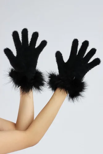 Vista 77 de Sahabowi Guantes de cuero para clima frío Manopla de lana cálida de invierno para mujeres
