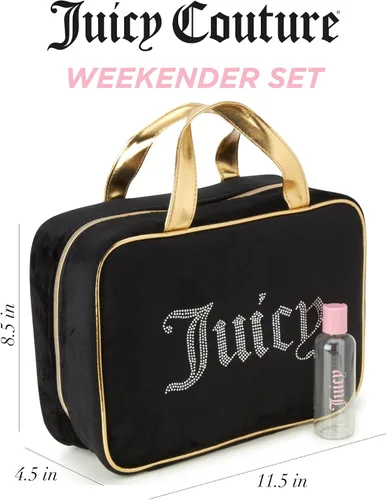 Vista 4 de Juicy Couture Bolsa de maquillaje negra Organizador de cosméticos Esenciales de viaje Weekender Velour Rhinestone Gold Trim