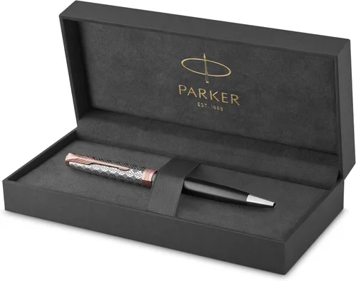 Vista 9 de PARKER Sonnet - Bolígrafo de metal de alta calidad y acabado negro brillante con borde dorado, punta media con recarga de tinta negra, caja de regalo