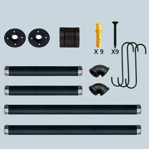 Vista 7 de Perchero de pared con 3 ganchos, barra de ropa de 36 pulgadas de largo para pared, barra de ropa de tubería industrial, perchero de hierro