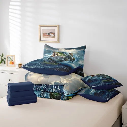 Vista 45 de Feelyou Juego de edredón de ciervo con sábanas – Tamaño Queen 7 piezas Juego de ropa de cama infantil de caza rústica – Cama de ciervo de cabaña