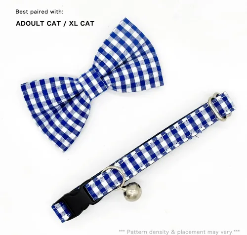 Vista 6 de Collar de Gato Azul con Diseño de Búfalo a Cuadros, Conjunto de Lazo para Boda/Cumpleaños, Collar Separable para Gatito