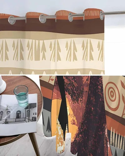 Vista 5 de Cortinas traslúcidas históricas africanas de 39 pulgadas de largo, juego de 2 paneles de cortinas para cocina, dormitorio, sala de estar, puerta