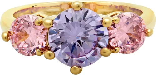 Vista 3 de The Bling Factory Gold Plated Three-Stone Round Pink & Light Lavender CZ Ring