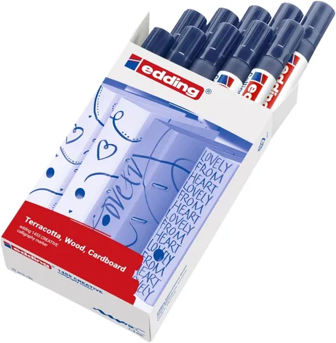 Vista 2 de edding e-1455 - Rotuladores permanentes con puntas de caligrafía, 0.039-0.197 in, color azul 01: 10 Bolígrafos - Azul acero