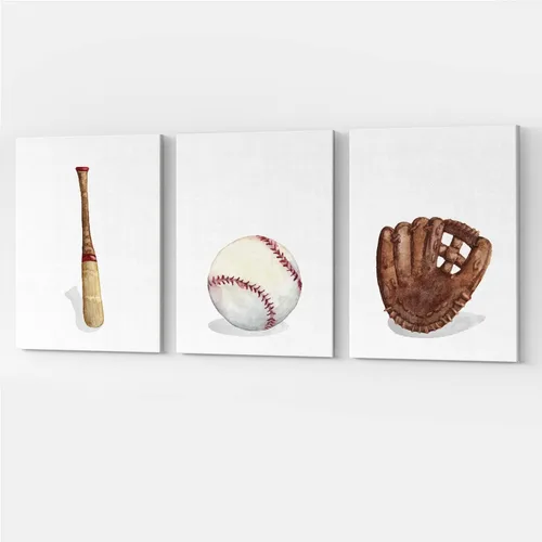 Vista 9 de GUBIYU Decoración de pared de béisbol para guardería, decoración de pared de bebé, lienzo deportivo, cueva de hombre pequeño, arte de pared
