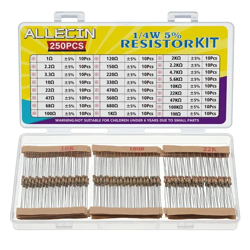 Vista 10 de Kit de resistencias de película de carbono de 5 W de 1 ohmio a 1M Ohm 25 valores Surtido de resistencias de 5 vatios y 5%