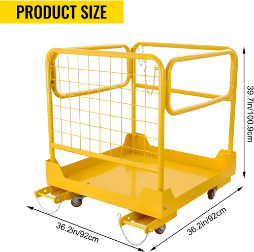 Vista 2 de Jaula de seguridad para carretilla elevadora de 1200 libras, plataforma de trabajo de carretilla elevadora de 36 x 36 pulgadas, con 4 ruedas, cesta