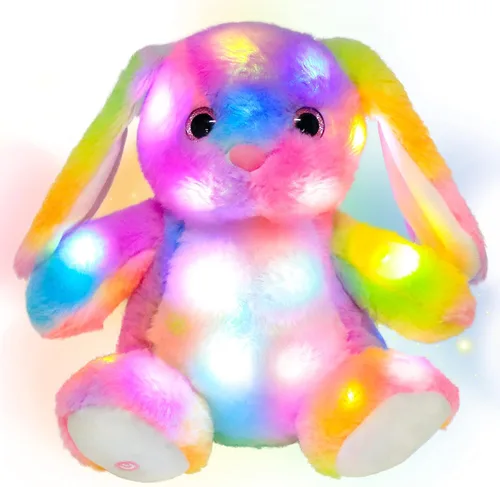 Vista 9 de Hopearl Pato de peluche LED que se ilumina, patito relleno de animal de granja flexible, luces nocturnas que brillan en la oscuridad, regalos