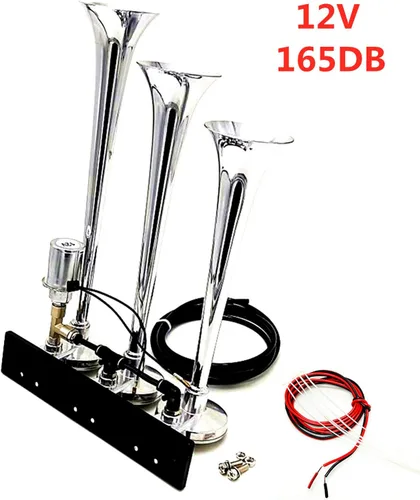 Vista 3 de Bocina de coche Bocina de aire Tres tubos Plata 12V165DB La válvula electromagnética válvula electromagnética Control electrónico cuerno de aire