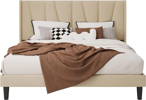 Vista 9 de HOOMIC Base de cama tapizada King con cabecero, color beige Beige claro