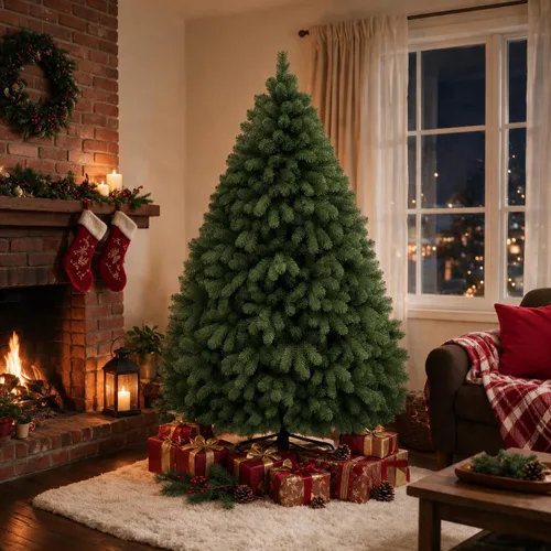Vista 8 de Árbol de Navidad artificial de 4.5 pies, abeto de alta calidad con bisagras de metal y base plegable, para reuniones en el hogar y decoraciones