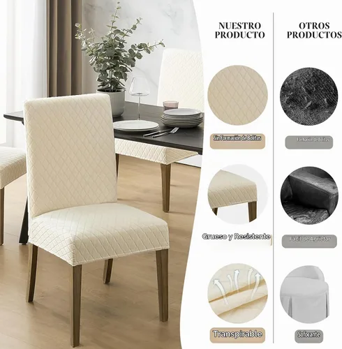 Vista 3 de MOSAYT - Juego de 2 fundas para sillas de comedor 100% impermeables, color Diamante-beige
