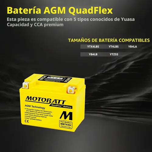 Vista 7 de MotoBatt MBTX4U reemplaza a YTZ5S YTX4LBS YT4LBS YB4LA YB4LB