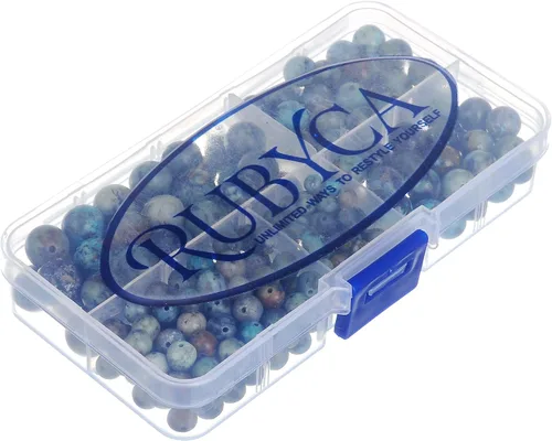 Vista 2 de RUBYCA Caja organizadora de cuentas sueltas redondas de turquesa africana natural, fabricación de joyas, tamaños mixtos