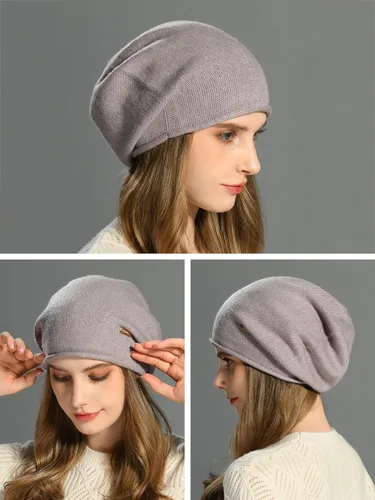 Vista 6 de jaxmonoy Slouchy Knit Beanie Hat for Women Winter Soft Warm Ladies Laightweight Slouch Knitted Skull Beanies Cap mixto púrpura