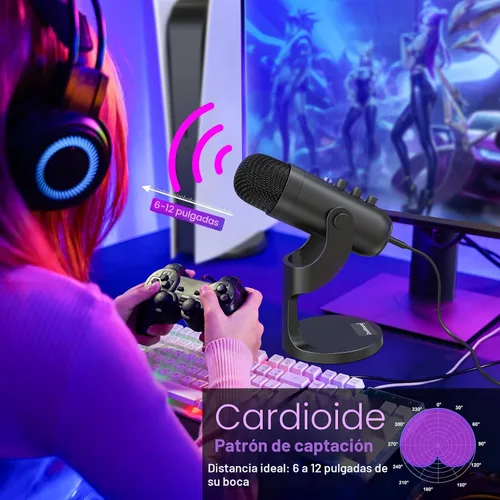 Vista 7 de ZealSound Micrófono de podcast para PC, micrófono USB con cancelación de ruido con ganancia, ajuste de volumen y botón de silencio, monitoreo y eco
