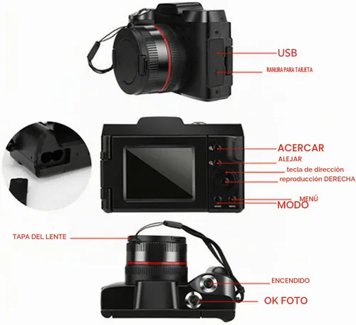 Vista 2 de Cámara digital, cámara de vlogging HD de 16 megapíxeles, cámara compacta con zoom digital de 16X, cámara selfie, grabación en bucle, cámara digital