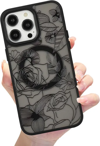 Vista 58 de Compatible con el teléfono 13 Pro - Funda magnética mate translúcida, de lujo, a prueba de golpes, magnética y con bonito patrón de flores, carcasa