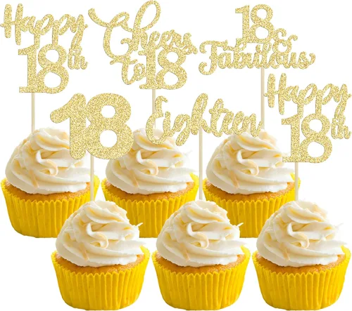 Vista 70 de Paquete de 30 adornos para cupcakes con purpurina de doble dígito para cumpleaños de 10 años, para cumpleaños, aniversario, fiesta, suministros