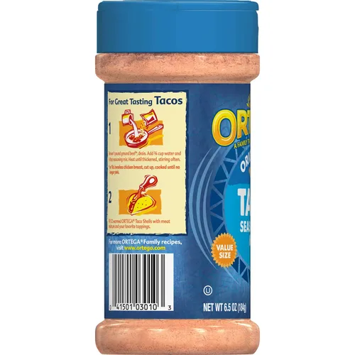 Vista 6 de Ortega Seasoning Mix, 40% menos de Taco de sodio, 6.5 onzas