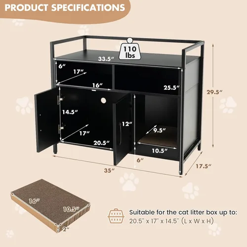 Vista 6 de Giantex Recinto de Caja de Arena para Gatos - Mueble Oculto para Baño de Gatos con Entrada Frontal, Rascador, Armario de Almacenamiento de 2