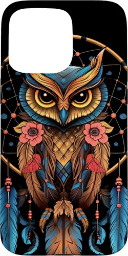 Vista 31 de Funda para iPhone 17 con diseño de plumas indias nativas americanas y búho