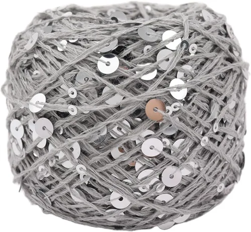 Vista 15 de Hilo de algodón de lentejuelas brillantes de 153 yardas, hilo brillante de ganchillo para diadema, gorro, tejer, suéter, tejido, puntada de Beige