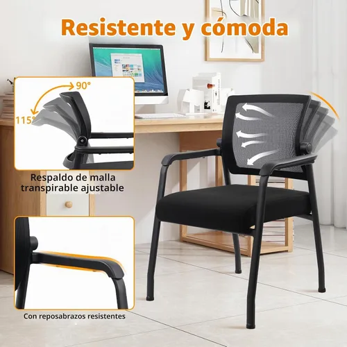 Vista 5 de KLASIKA Silla de escritorio sin ruedas con respaldo de malla ajustable, sillón con soporte lumbar ergonómico y cojín de asiento grueso, sillas