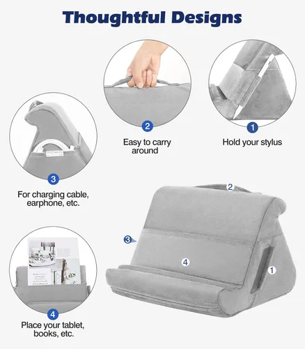 Vista 5 de MoKo Soporte de almohada para tableta, soporte de cojín suave para tableta, con múltiples ángulos de visión y bolsillo de almacenamiento, compatible