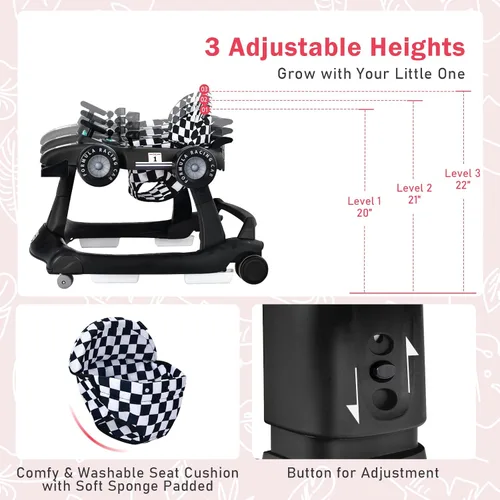 Vista 4 de BABY JOY Andador de bebé 4 en 1, Andador de actividad plegable con altura y velocidad ajustables, música, luces, antivuelco, andador de empuje