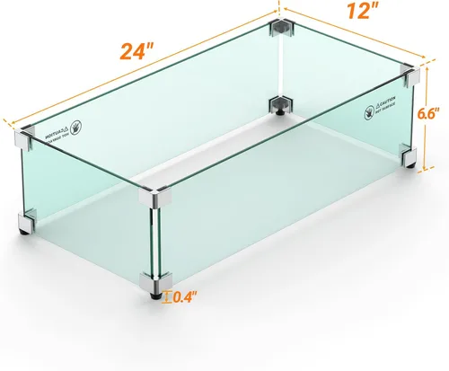 Vista 2 de Skyflame Protector de viento rectangular de vidrio para fogatas de 24 x 12 pulgadas, reemplazo para exterior