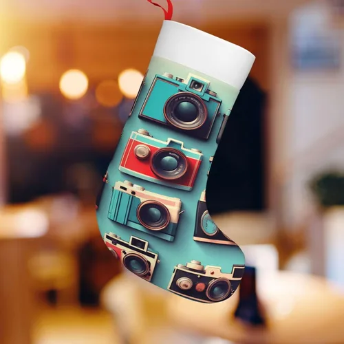 Vista 7 de Retro Cool Camera Collection Print Christmas Stocking, For Family Party Decorations, Xmas Tree,Fireplace Decorations, Xmas Party Decor