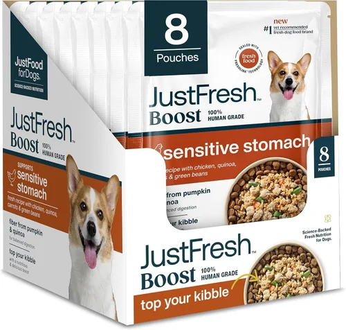 Vista 8 de JustFoodForDogs JustFresh Boost - Cubrealimentos para perros con soporte para cadera y articulaciones, paquete de 8