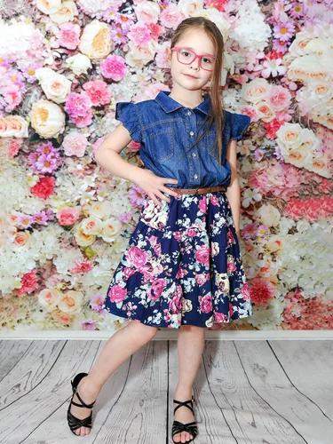 Vista 3 de YJ.GWL Vestido occidental para niñas, vestido de mezclilla para niña, vestidos de princesa para niñas, vestidos de fiesta para niñas de 3 a 14 años