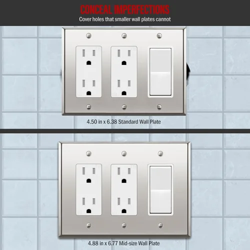 Vista 47 de ENERLITES Placa decorativa doble de metal para interruptor o receptáculo, placa de pared de acero inoxidable, resistente a la corrosión