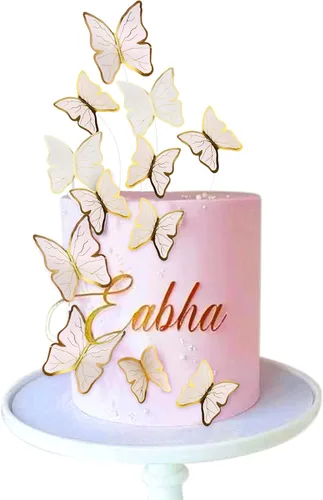 Vista 12 de 38 bolas de oro rosa para decoración de tartas, flores artificiales rosadas, decoraciones de pasteles de mariposa para decoración de pasteles