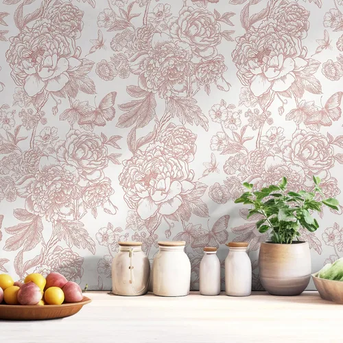 Vista 9 de Safiyya Papel tapiz adhesivo floral para despegar y pegar, 78.7 x 17.3 pulgadas, papel de pared blanco y beige, moderno, neutro, autoadhesivo