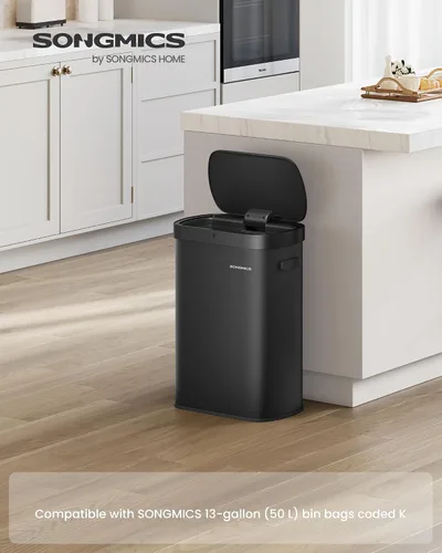 Vista 2 de SONGMICS Bote de basura automático con sensor de movimiento, 13 galones (50 L) con tapa de cierre suave, acero inoxidable, onda o táctil para abrir