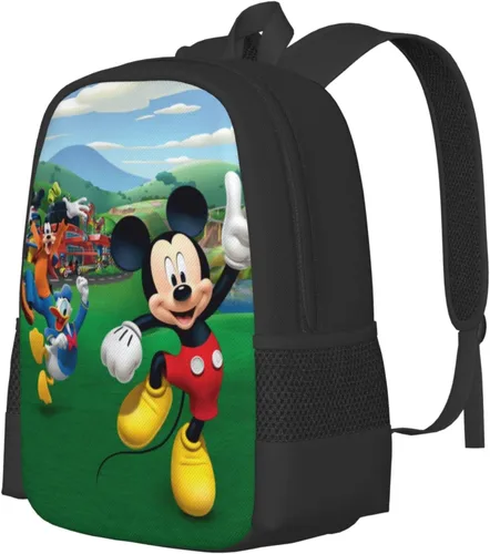 Vista 2 de Linda mochila de ratón, mochila de viaje para jóvenes, mochila de viaje impresa en 3D, casual, bolsa deportiva para exteriores Kawaii, Negro