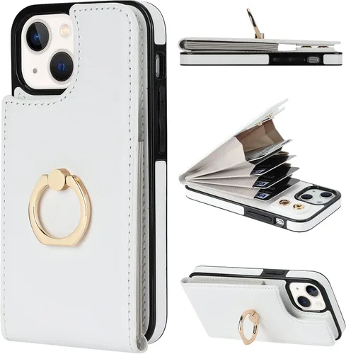 Vista 10 de Folosu Funda compatible con iPhone 13 Mini con soporte para tarjetas, rotación de 360°, soporte de anillo de dedo con función atril, protección
