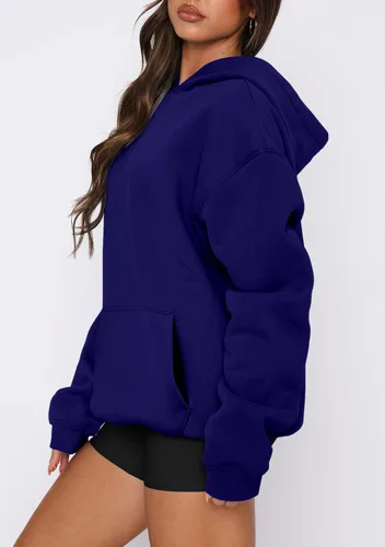 Vista 15 de onlypuff Sudadera casual con capucha para mujer, de manga larga, con bolsillo de canguro, hombro caído