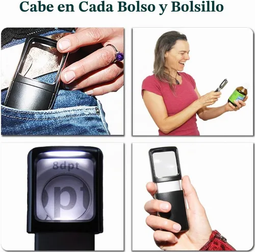 Vista 6 de Lupa pequeña con luz LED 3X, lupa de bolsillo iluminada EasY Magnifier - Lupa iluminada de mano para trabajo de cerca, lectura de libros, frascos