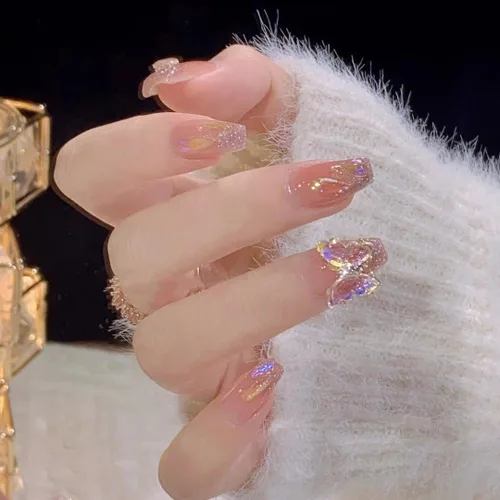 Vista 17 de LIGHT RAIN - Uñas a presión de longitud media, con diseño de galaxia Andromeda, uñas postizas de gel, reutilizables, de lujo, de siete capas