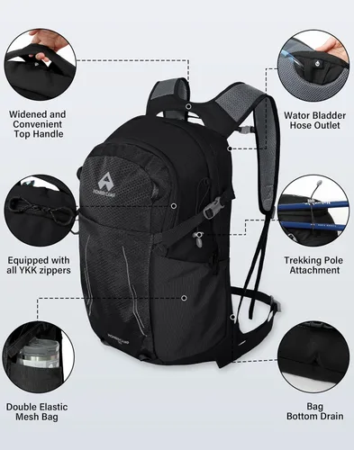 Vista 5 de Pioneer Camp Mochila de senderismo de 22 litros, equipo pequeño de hidratación para senderismo, mochila ligera para campamento, mochila de viaje