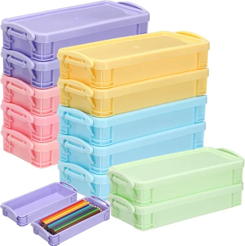 Vista 16 de Gueevin Caja de lápices de gran capacidad de plástico de 24 piezas, estuche de lápices transparente de plástico con tapa de cierre hermético, caja