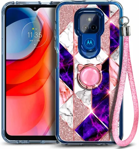 Vista 5 de NGB Supremacy Funda para Moto G Play 2021 con protector de pantalla de vidrio templado (cobertura máxima) soporte de anillo/correa de muñeca, ajuste