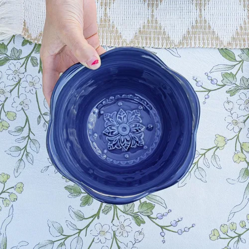 Vista 4 de Sungmor Vajilla de cerámica para cenas finas en relieve, estilo barroco antiguo, cuencos de porcelana con forma de flor de 15,2 cm (591 ml) de 6 4
